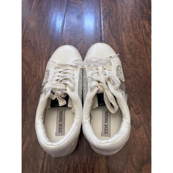 Steve Madden Womens Starling Low-Top White Glitter Star Rhinestone Sneaker - Picture 3 of 6